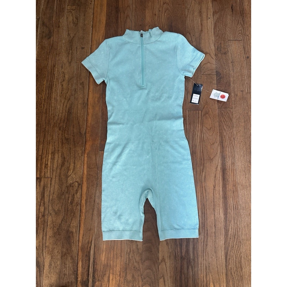 AQ SPORTS Women Jumpsuit Romper Short Sleeve Zip Teal Size M NWT
